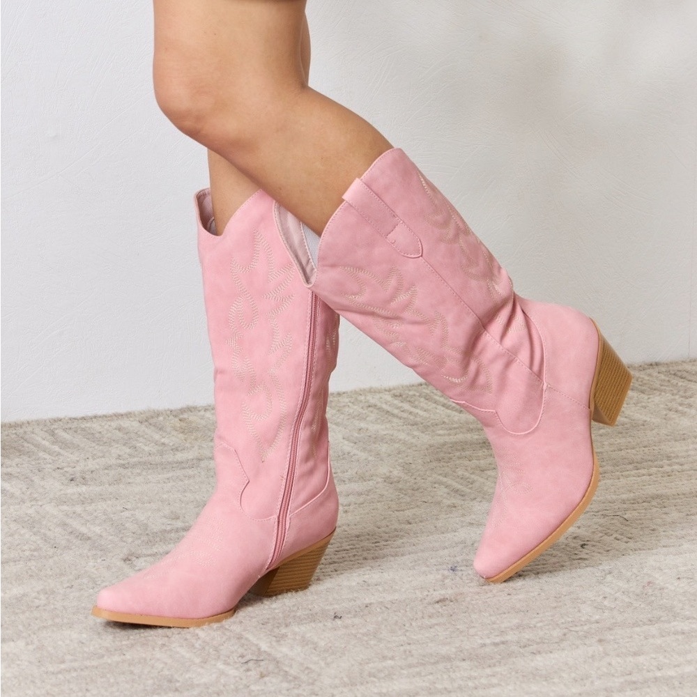 NEW Forever Link Pastel Pink Knee High Vegan Leather Western Cowboy Boots - Picture 2 of 4